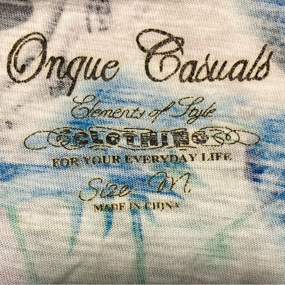 Onque‎ Casuals Bedazzled Blue Graphic 3/4 Sleeve Blouse - Picture 5 of 9